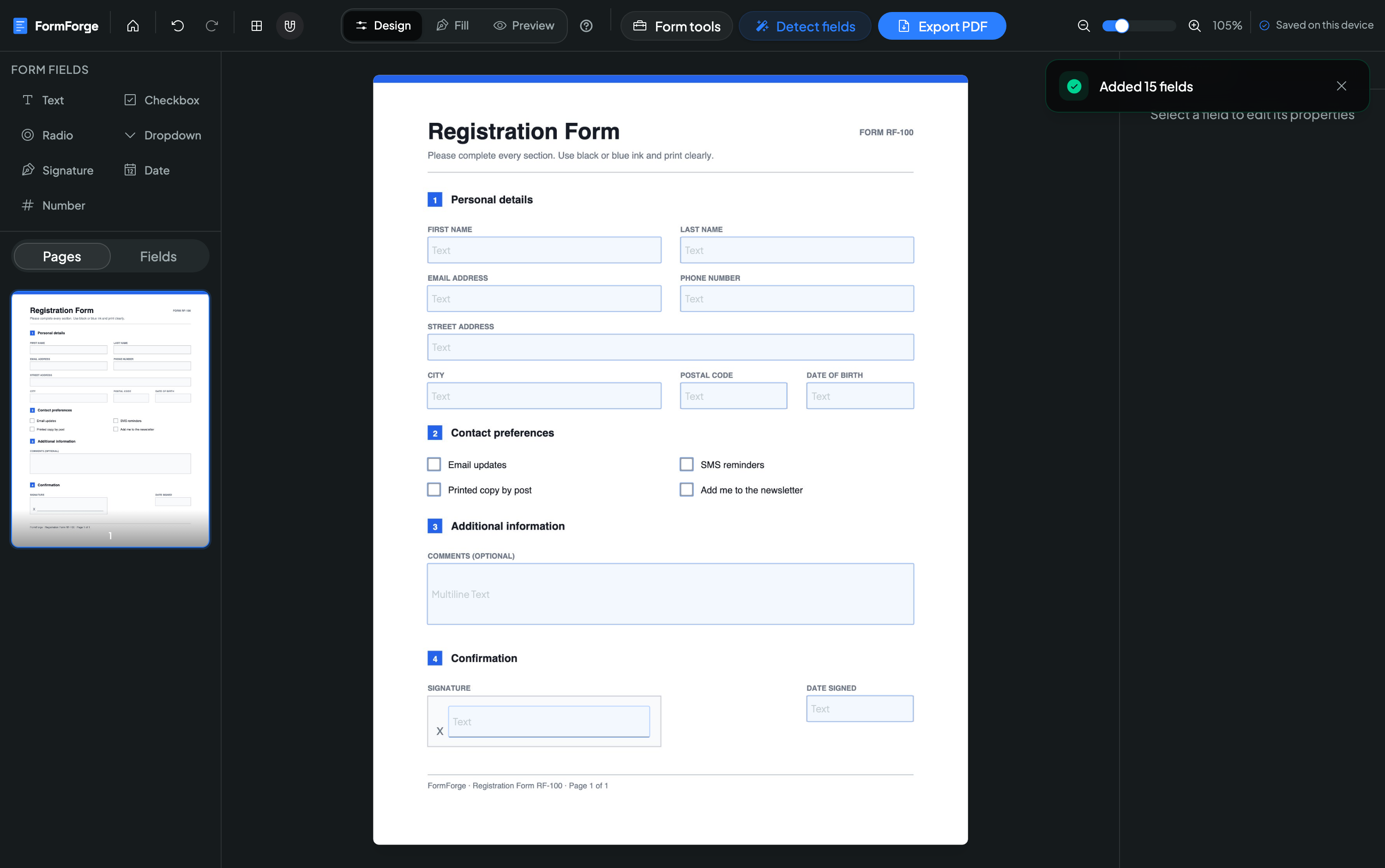 Point it at a flat PDF. Get fields back.