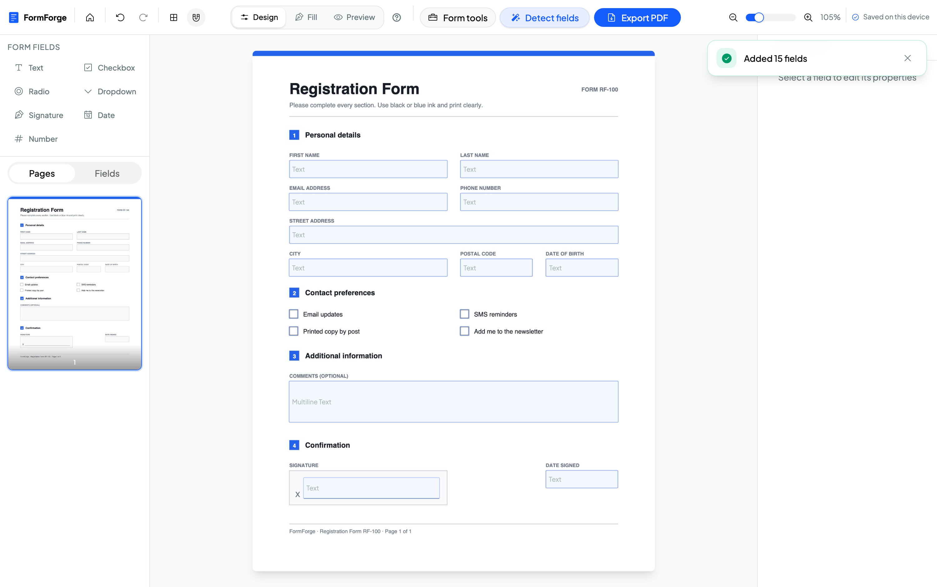 Point it at a flat PDF. Get fields back.